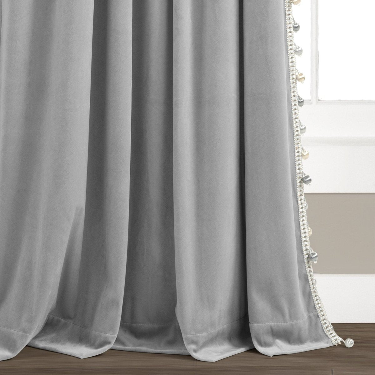 Luxury Vintage Velvet Window Curtain Panel with Silky Pompom Trim