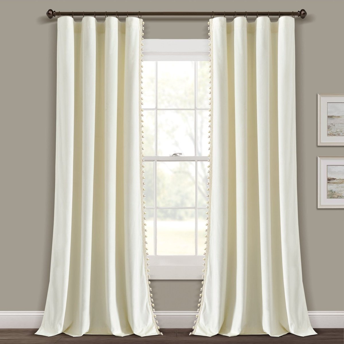 Luxury Vintage Velvet Window Curtain Panel with Silky Pompom Trim