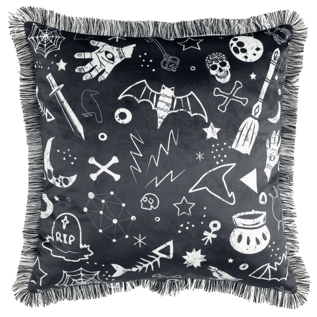 Halloween Elements Decorative Pillow 18x18 Inch Faux Velvet