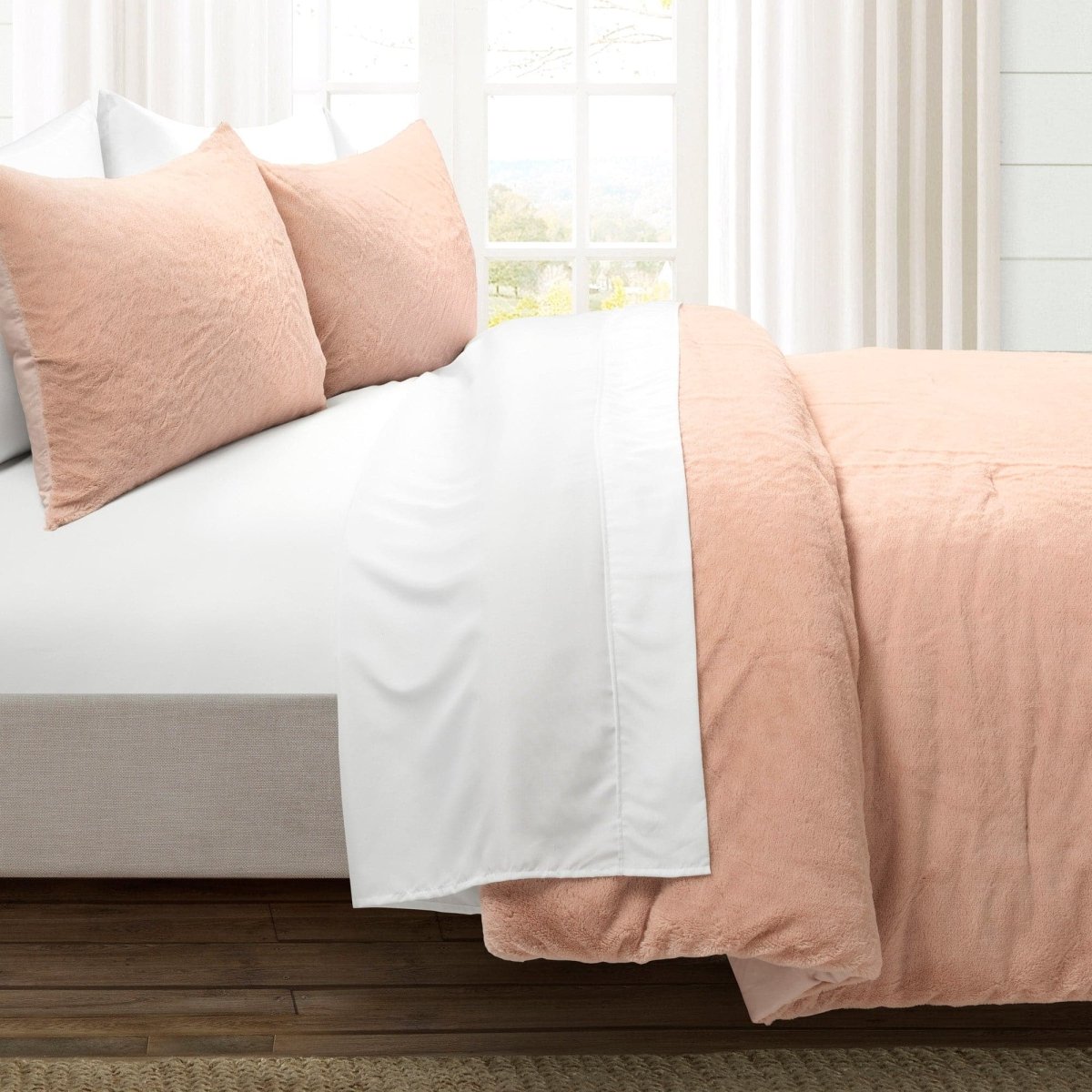 LushDecor Modern Solid Ultra Soft Faux Fur Comforter Bed In A Bag