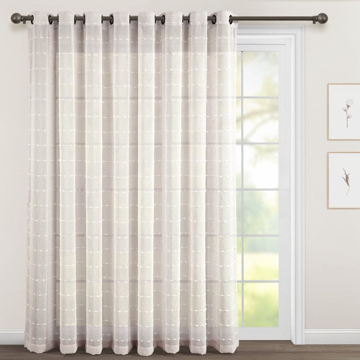 LushDecor Farmhouse Textured Grommet Sheer Ultra Wide Window Curtain Panel in Beige