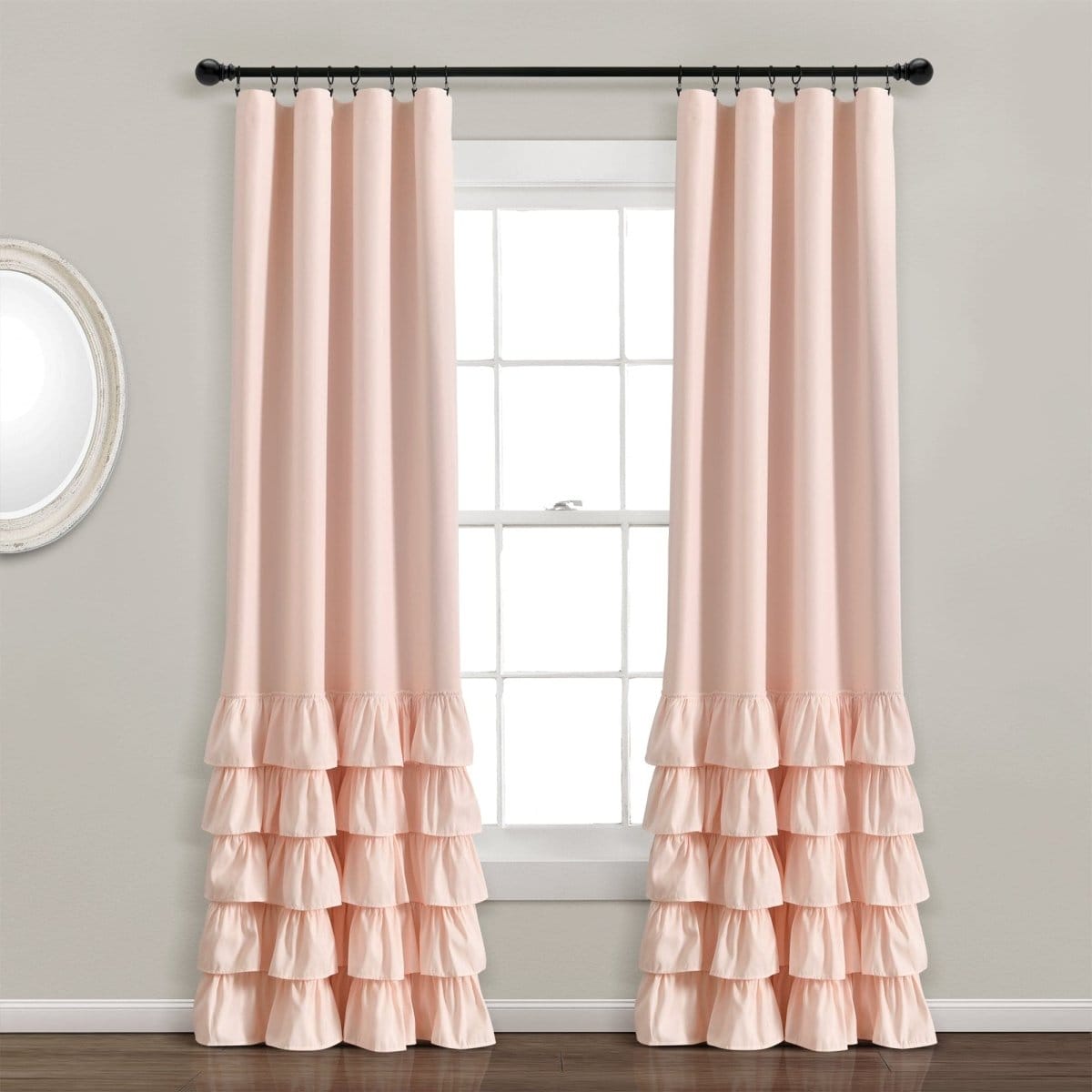 LushDecor Allison Ruffle 100% Blackout Window Curtain Panel in Blush