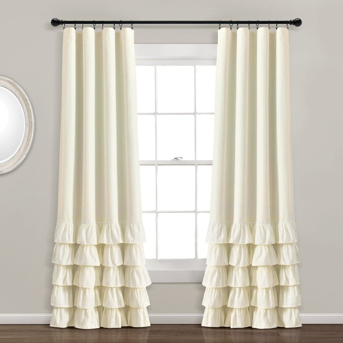 LushDecor Allison Ruffle 100% Blackout Window Curtain Panel in Ivory