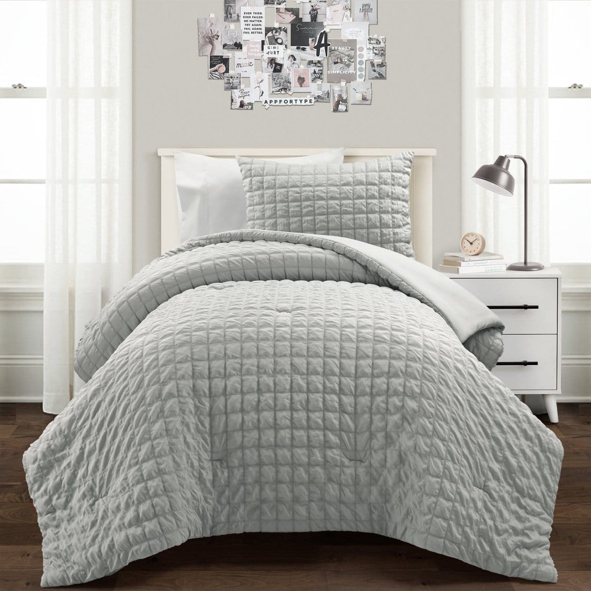 LushDecor Crinkle Textured Dobby Comforter Set in Light Gray - view 3