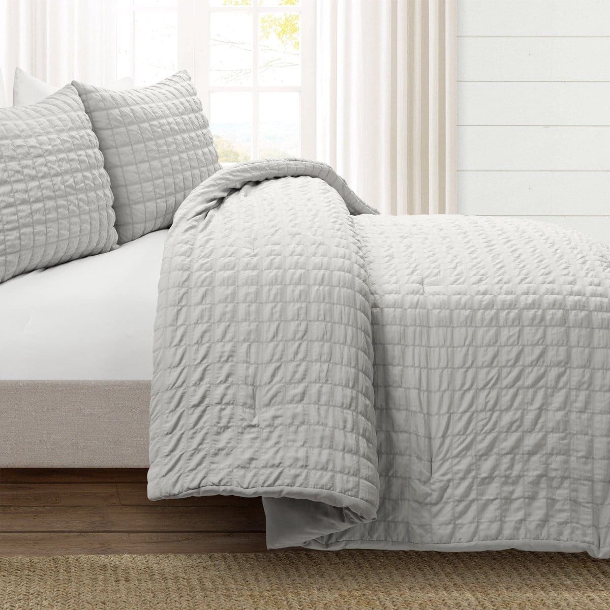 LushDecor Crinkle Textured Dobby Comforter Set in Light Gray - view 2