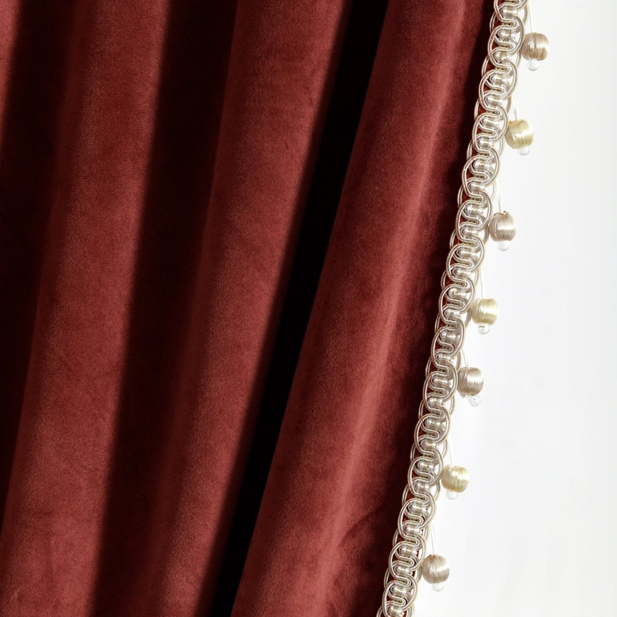 Luxury Vintage Velvet Window Curtain Panel with Silky Pompom Trim