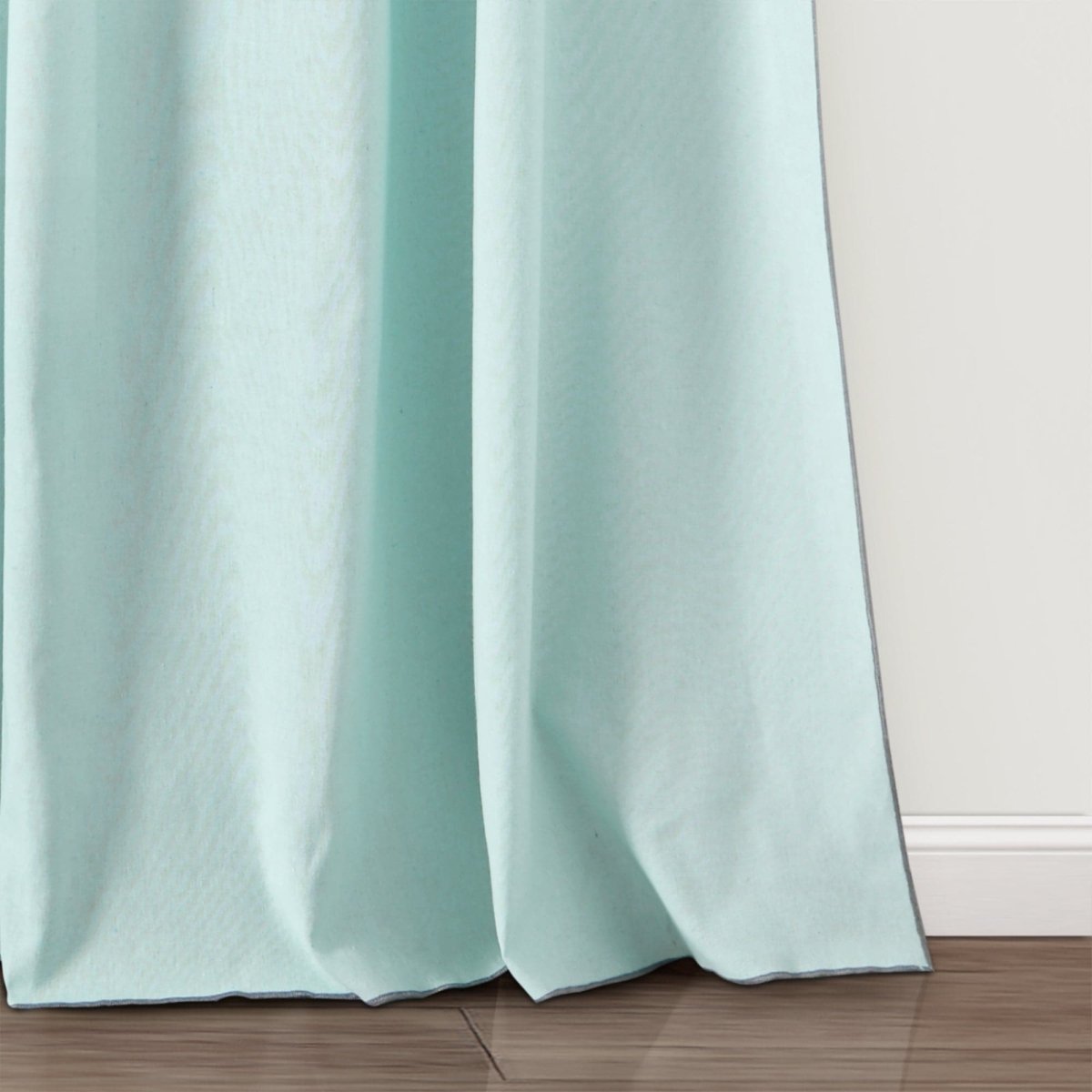Modern Faux Linen Embroidered Edge Window Curtain Panel Set with Attached Valance