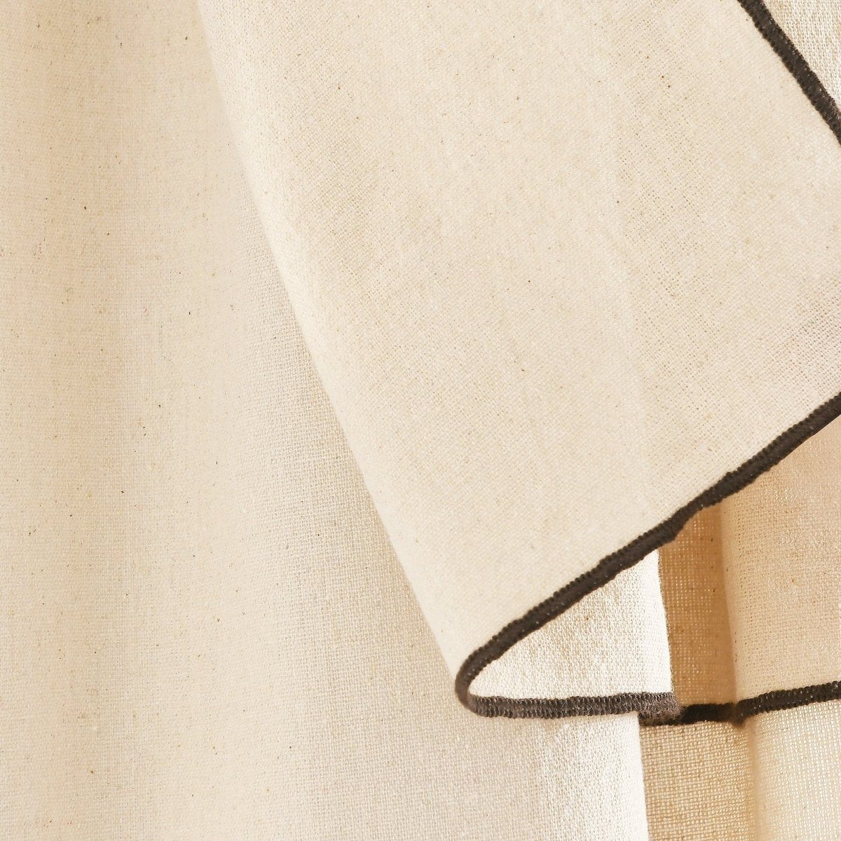 Modern Faux Linen Embroidered Edge Window Curtain Panel Set with Attached Valance