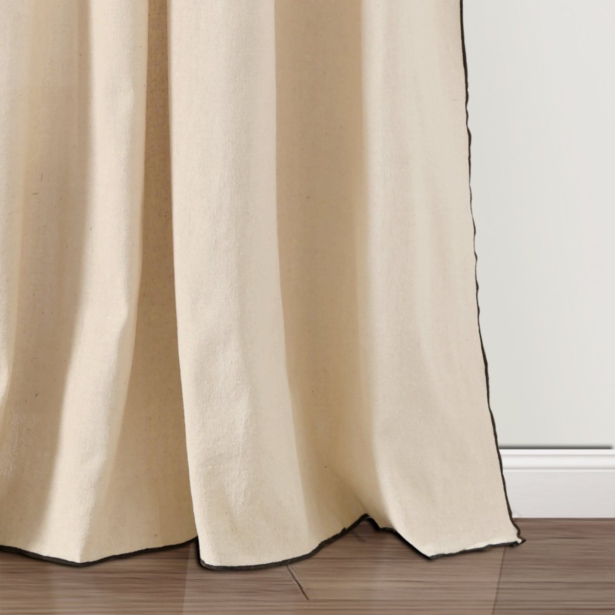 Modern Faux Linen Embroidered Edge Window Curtain Panel Set with Attached Valance