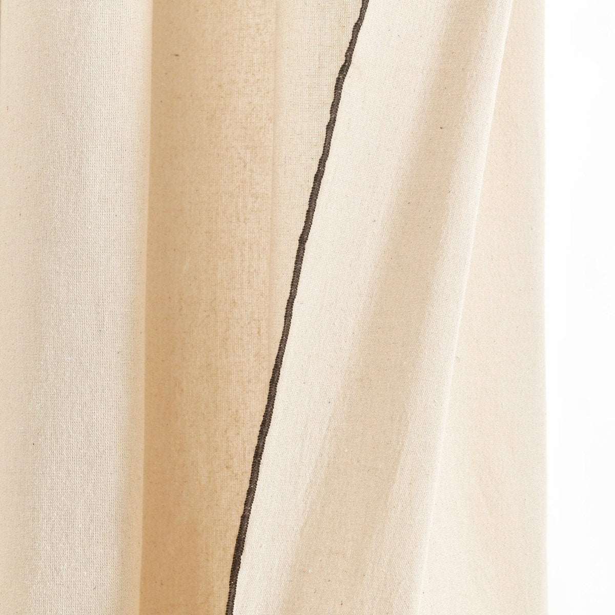 Modern Faux Linen Embroidered Edge Window Curtain Panel Set with Attached Valance