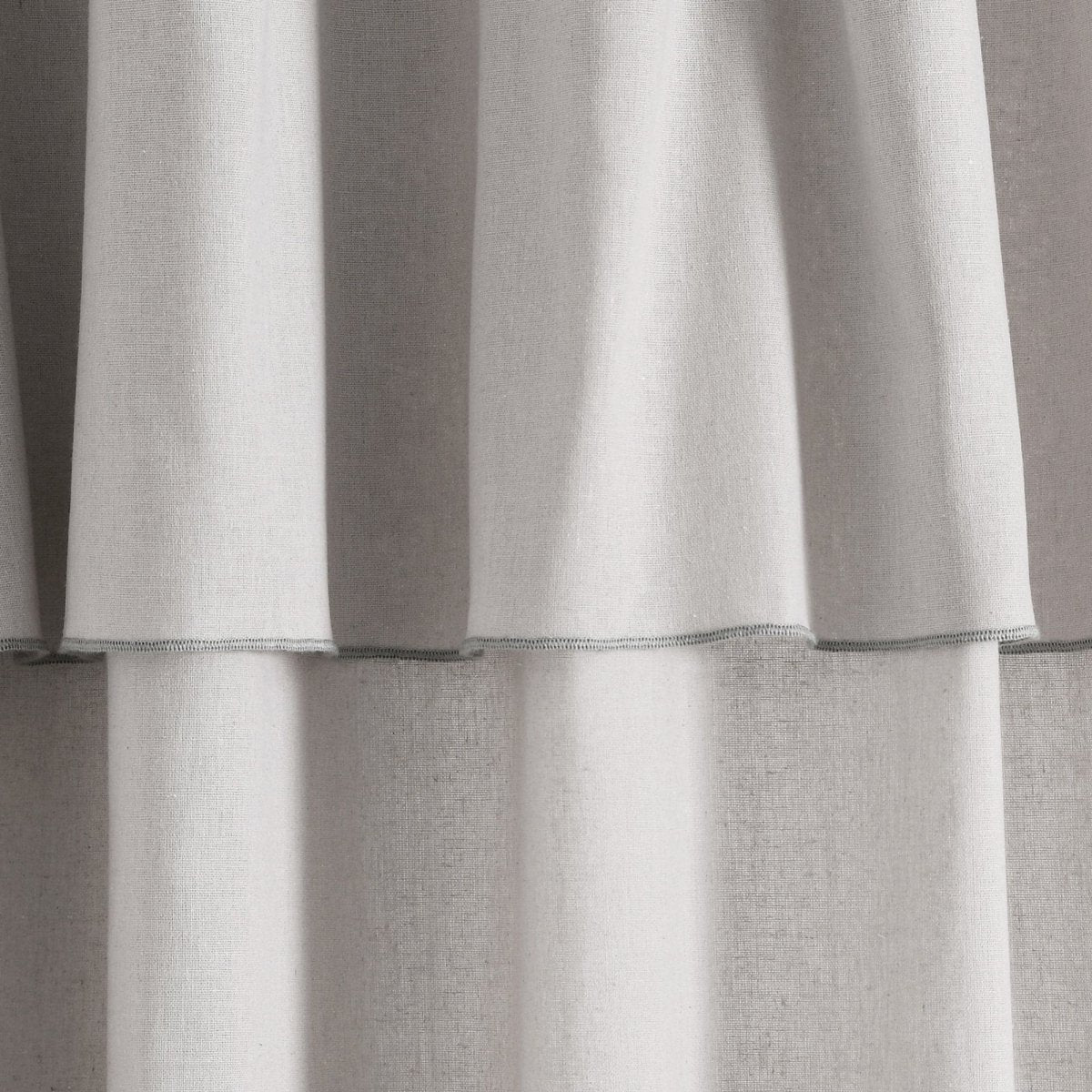 Modern Faux Linen Embroidered Edge Window Curtain Panel Set with Attached Valance