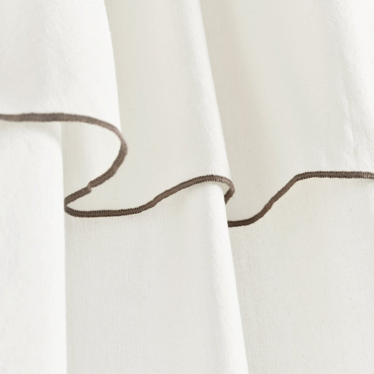 Modern Faux Linen Embroidered Edge Window Curtain Panel Set with Attached Valance