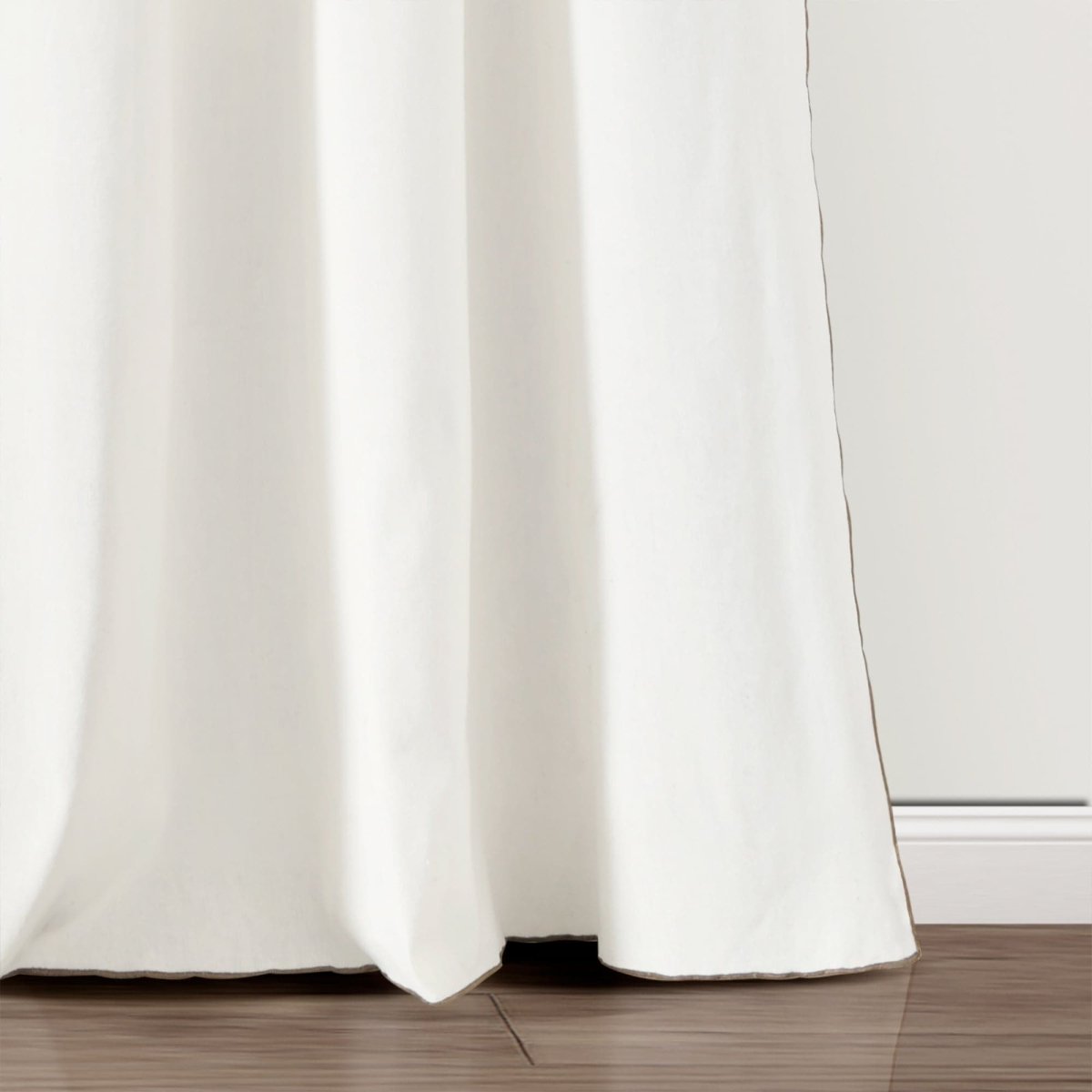 Modern Faux Linen Embroidered Edge Window Curtain Panel Set with Attached Valance