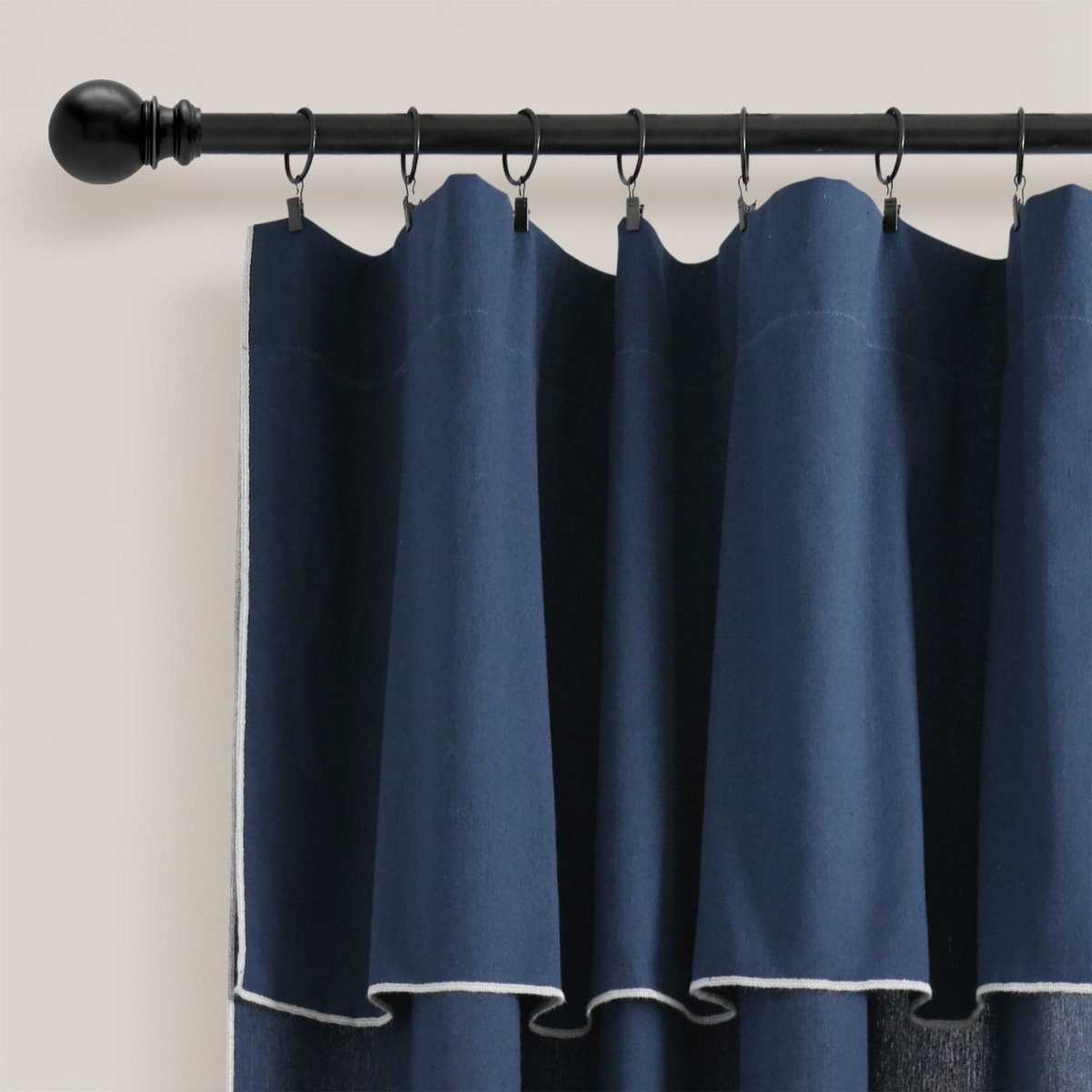 Modern Faux Linen Embroidered Edge Window Curtain Panel Set with Attached Valance