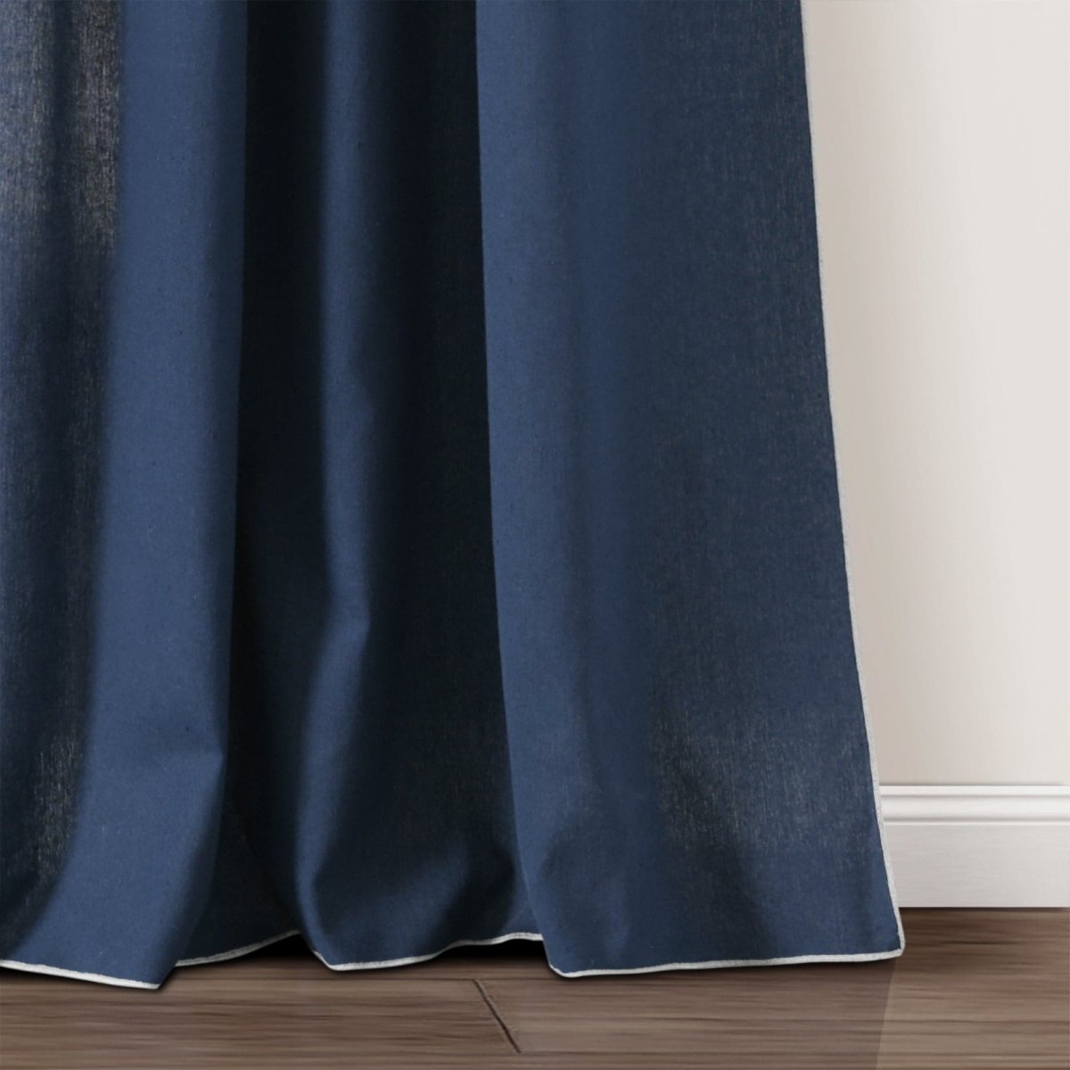 Modern Faux Linen Embroidered Edge Window Curtain Panel Set with Attached Valance
