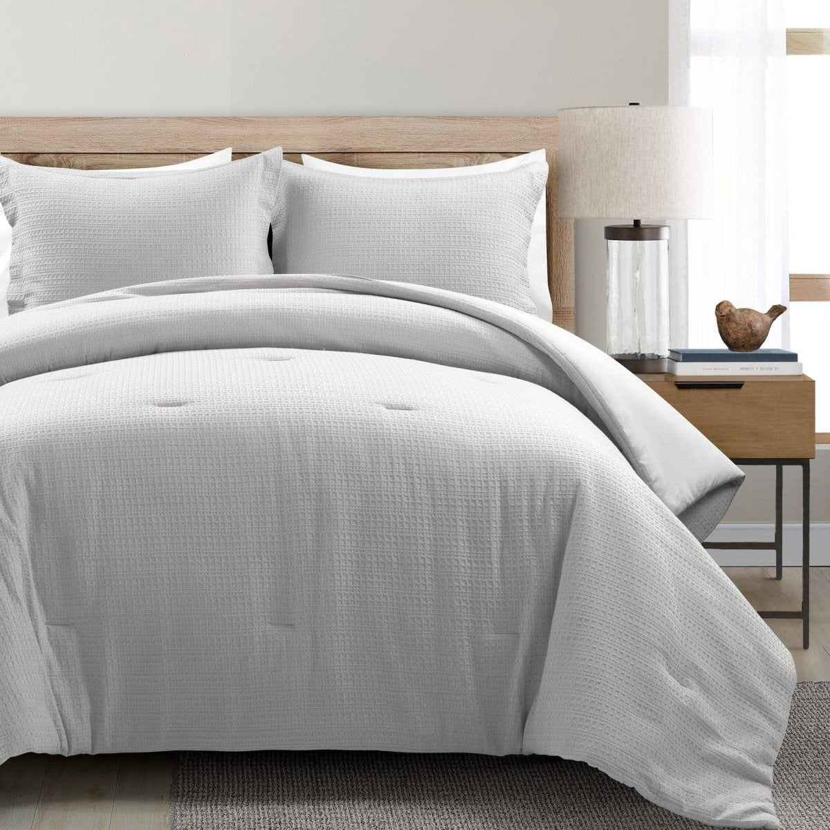 Haniya Solid Waffle Woven Cotton Textured Comforter Set