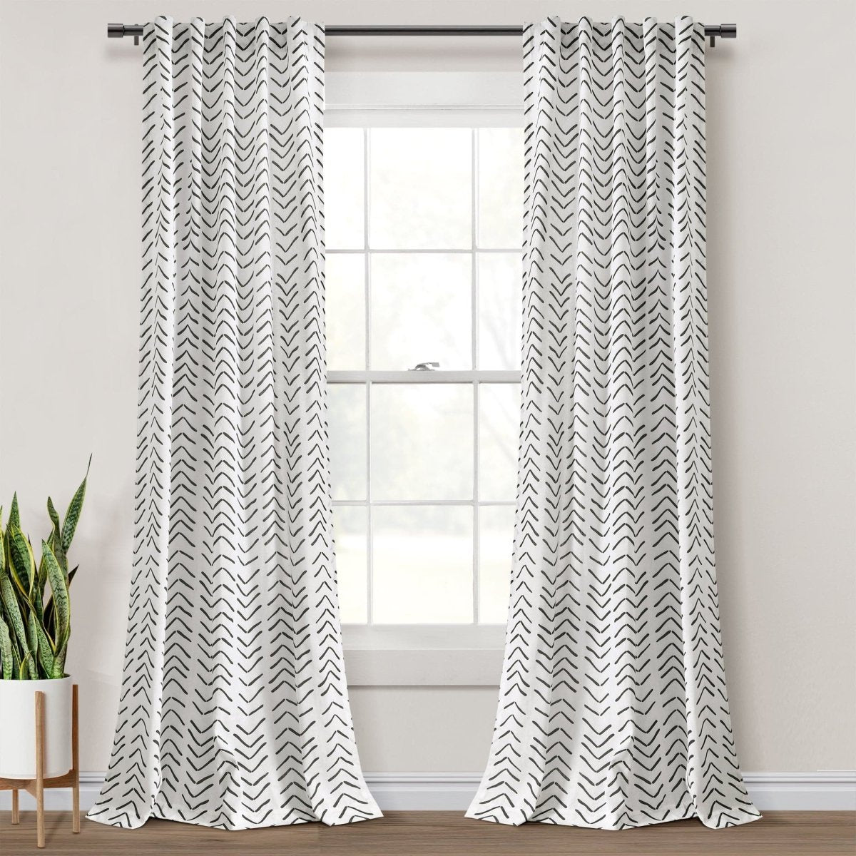 Hygge Modern Arrow Faux Linen Window Curtain Panel Set 2 Pieces
