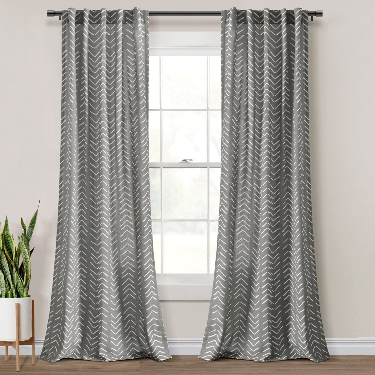 Hygge Modern Arrow Faux Linen Window Curtain Panel Set 2 Pieces