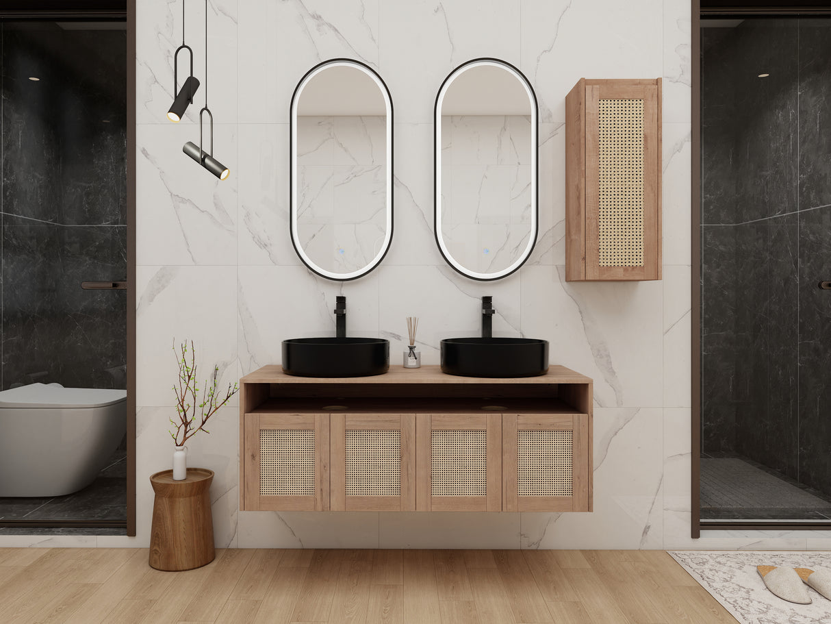 48" Bathroom Vanity with Ceramic Art Sink and Side Cabinet