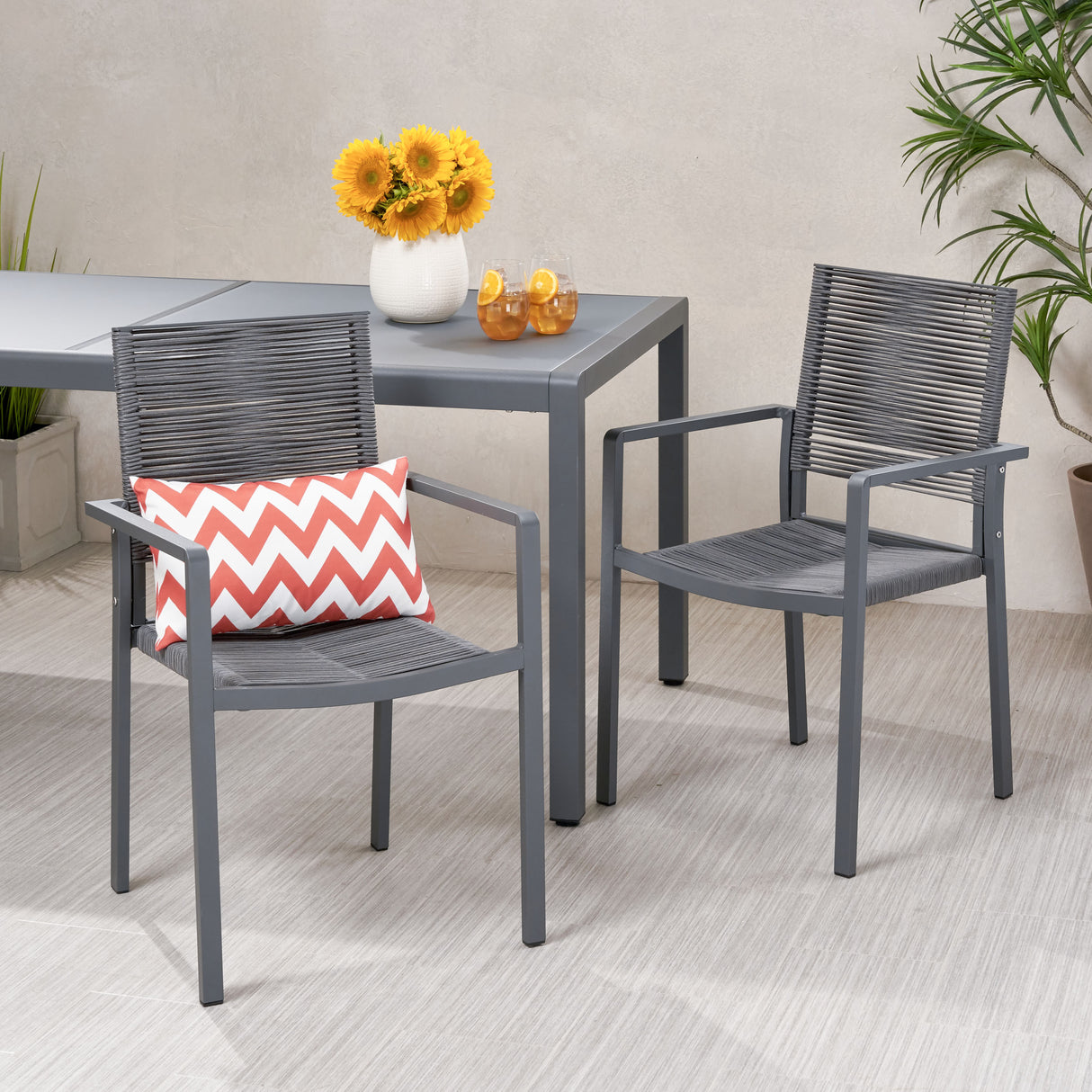 Outdoor Modern Aluminum Dining Chair with Rope Seat (Set of 2)