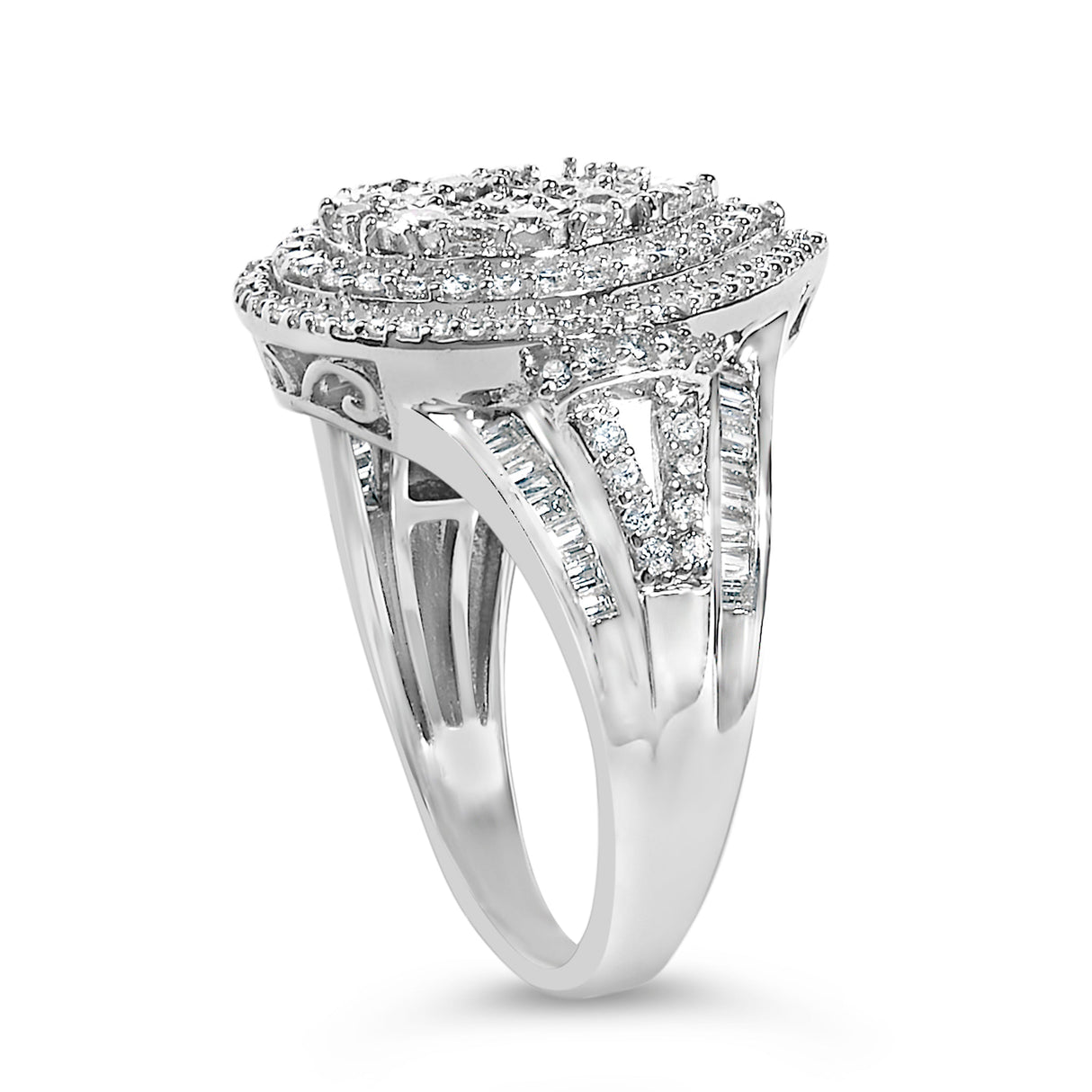 Sterling Silver 1 Cttw Diamond Pear-Shaped Triple Halo Cluster Ring