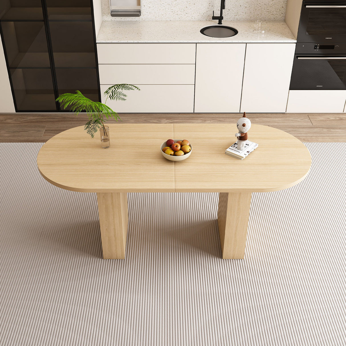 Oval Dining Table With Wood Strip Base