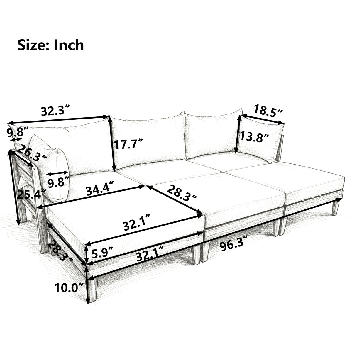 TOPMAX Outdoor Large Daybed Acacia Wood 6-Piece Patio Sofa Set