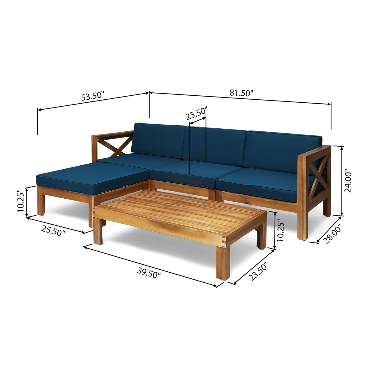 Radiat 5 Piece Outdoor L Shaped Sof Set With Coffee Table And Water Resistant Cushions - Teak - Best Buy Furniture