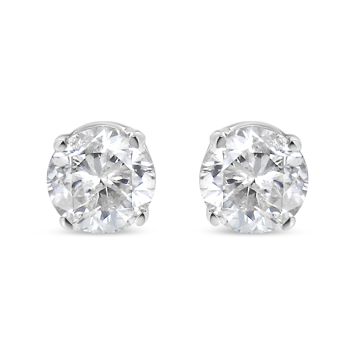 14K White Gold 1.0 Cttw 4-Prong Set Brilliant Round-Cut Solitaire Lab Grown Diamond Push Back Stud Earrings (E-F Color, VVS2-VS1 Clarity)