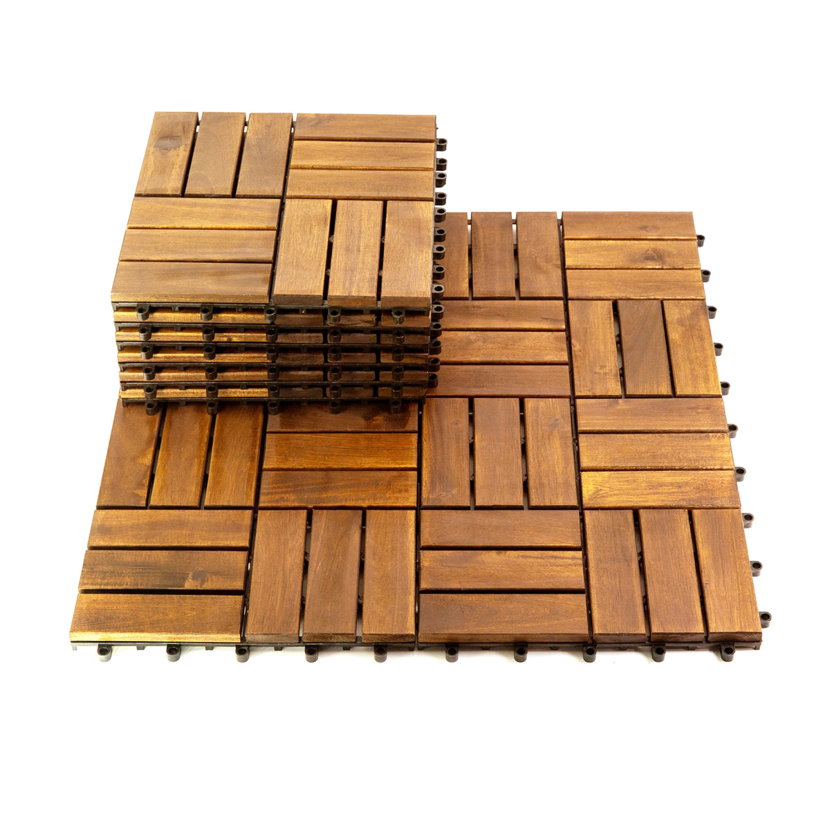 12 in. x 12 in. Acacia 12 Slats Checker Deck Tiles - 30 Pieces