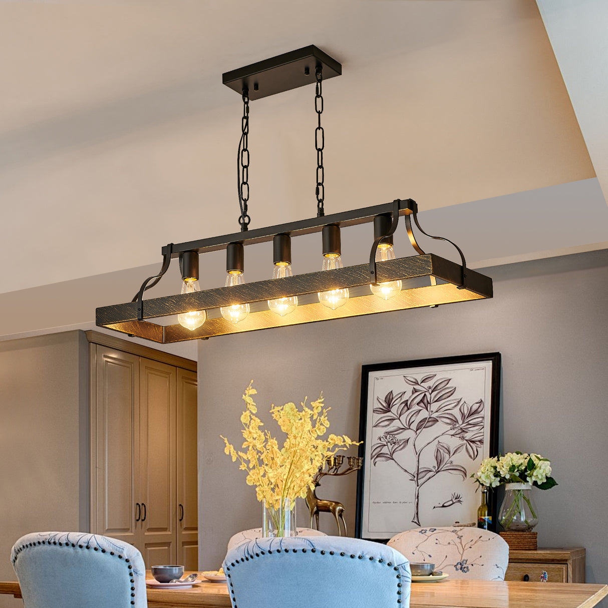 34-Inch Black and Gold Vintage Pendant Light
