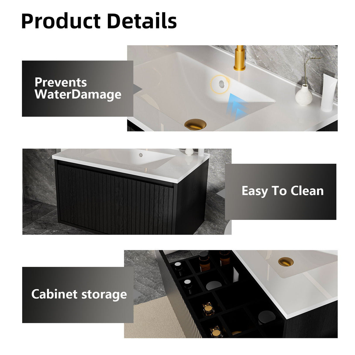 Wall Mounted Floating Bathroom Vanity With Sink And Drawers