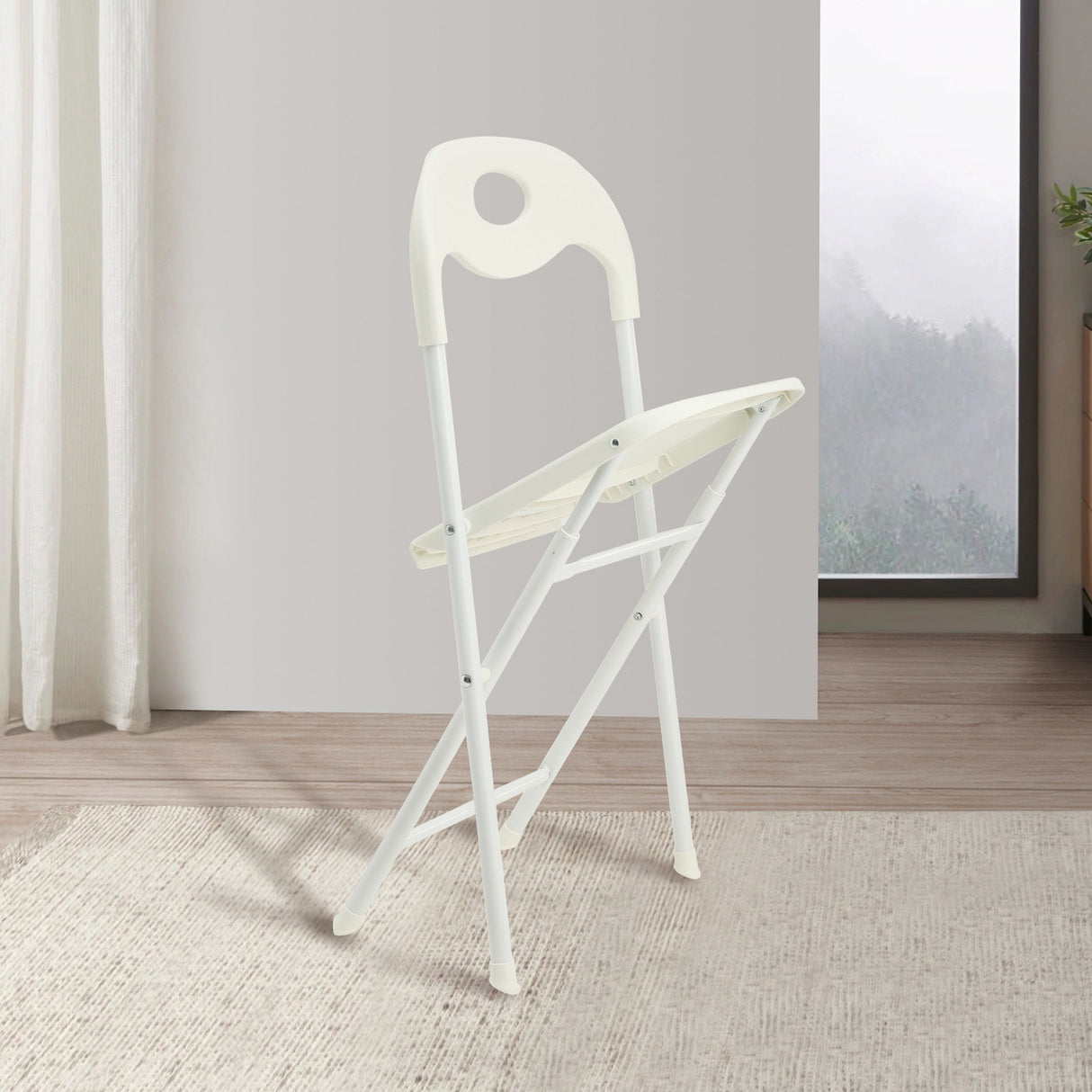 Folding Chairs, Stackable & Waterproof (Set of 4) - White