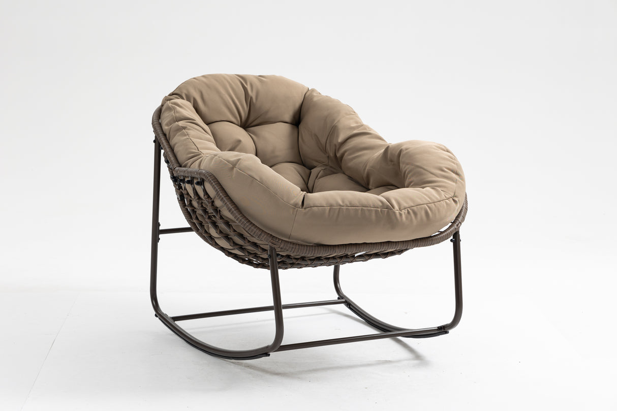 Outdoor Oversized Wicker Rocking Chair with Thick Cushion