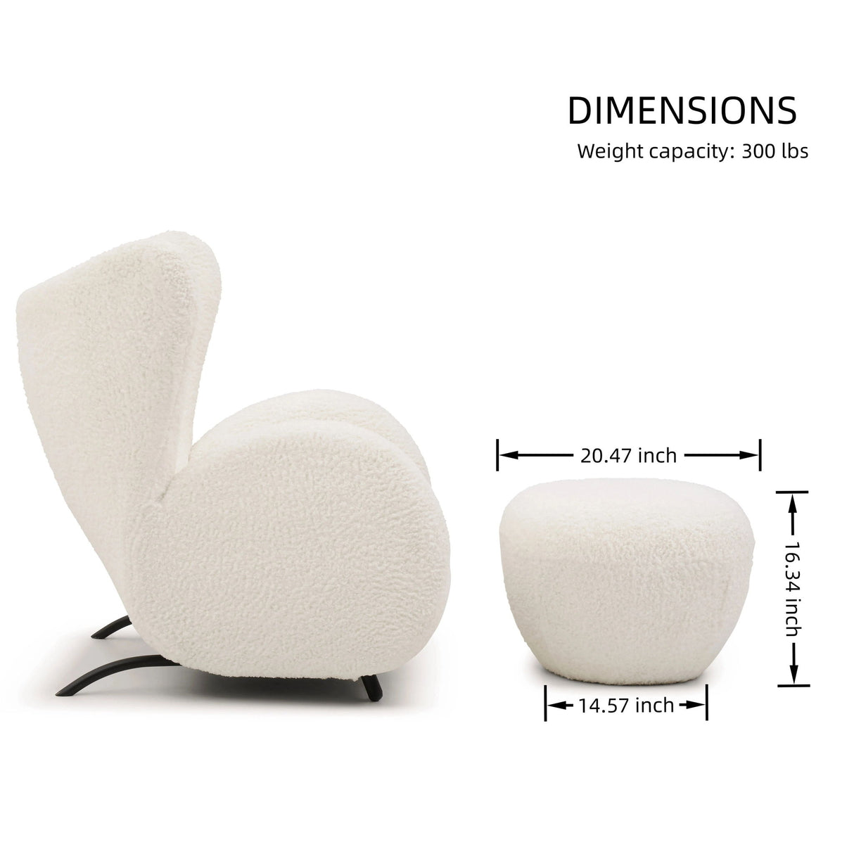Wingback Armchair & Ottoman Combo For Living Room - White