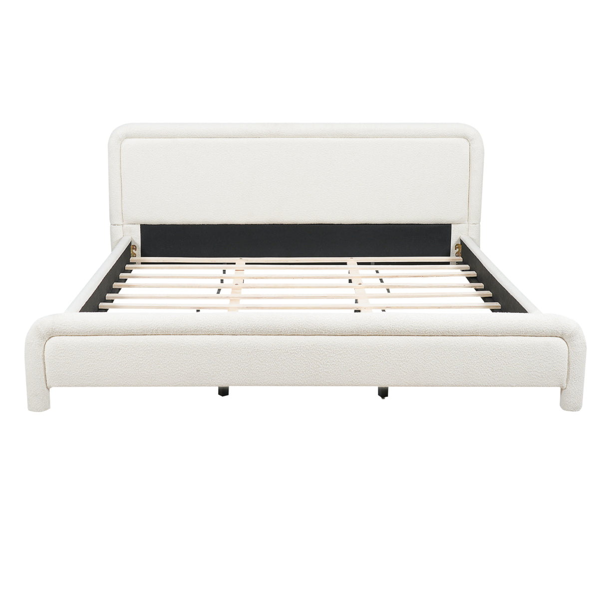 King Size Upholstered Platform Bed Frame with Curved Headboard