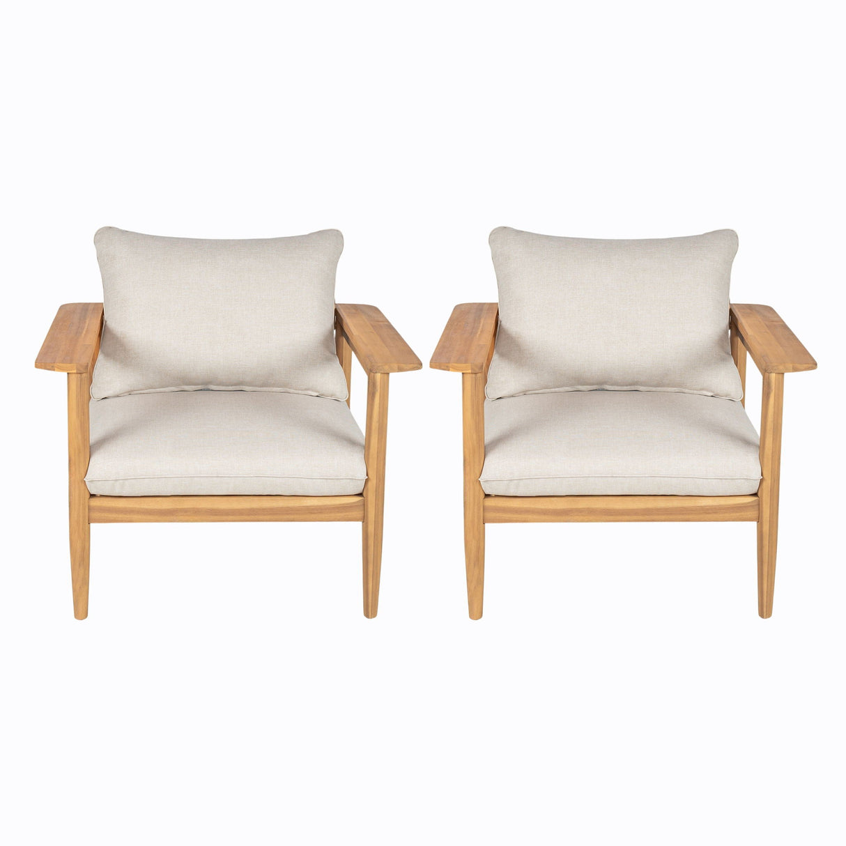 Terassi Outdoor Lounge Chair Set of 2 with Cushions - Beige / Light Teak