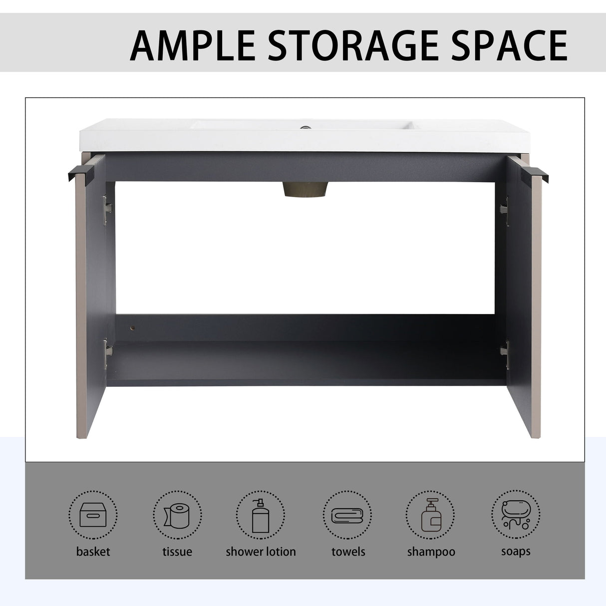 Contemporary Wall Mounted Bathroom Vanity With Resin Double Sink