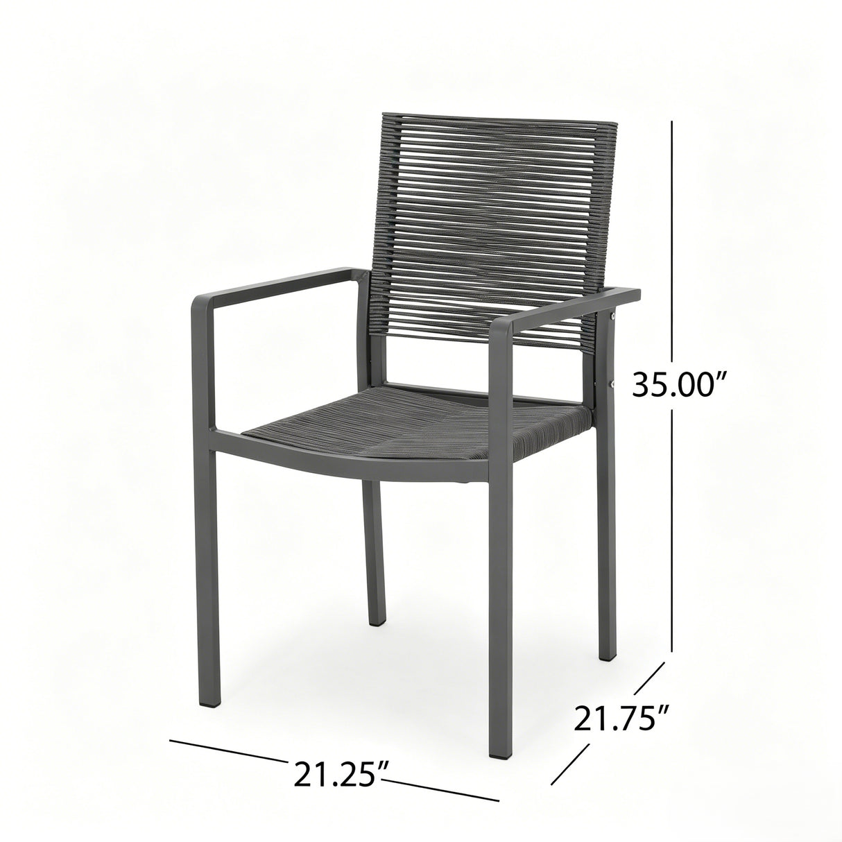 7-Piece Aluminum & Woven Rope Outdoor Patio Dining Set, Grey & Black