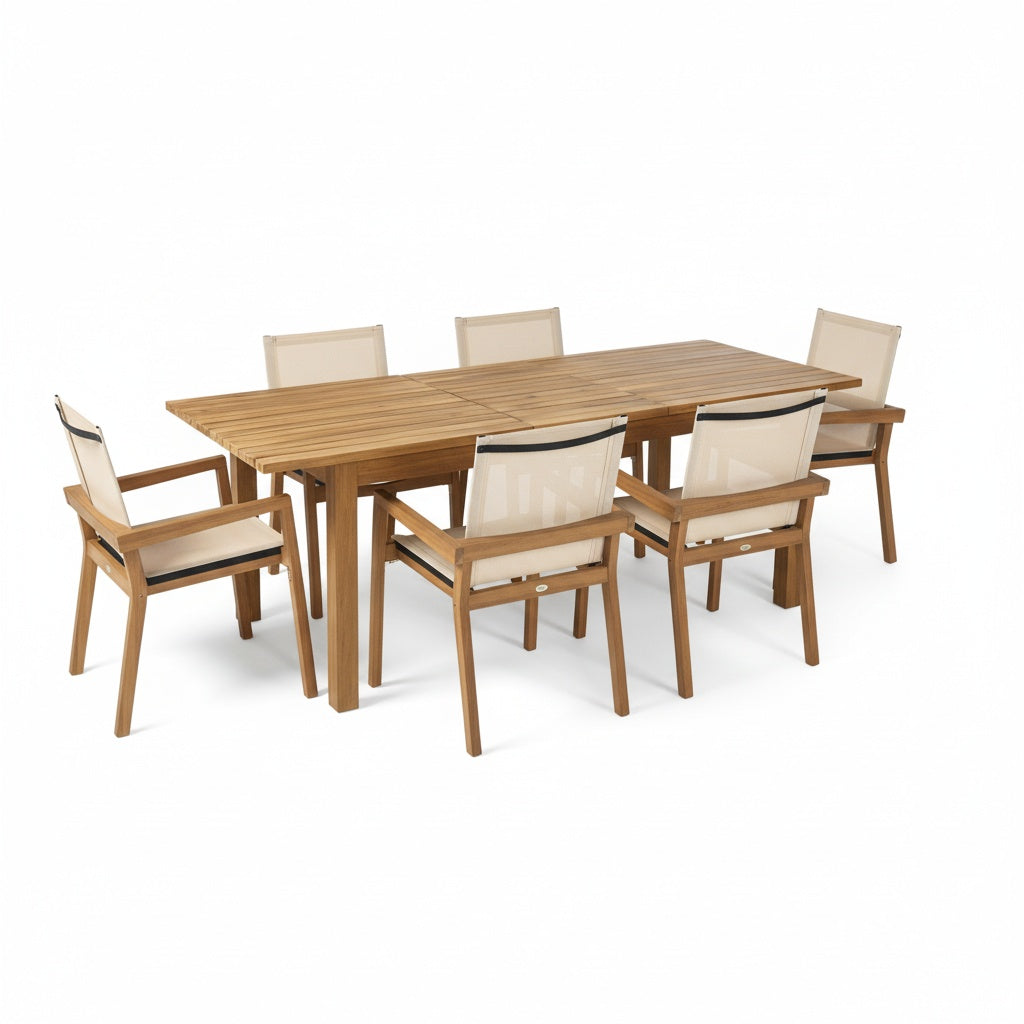7 Pieces Acacia Wood Outdoor Dining Set, Modern Style