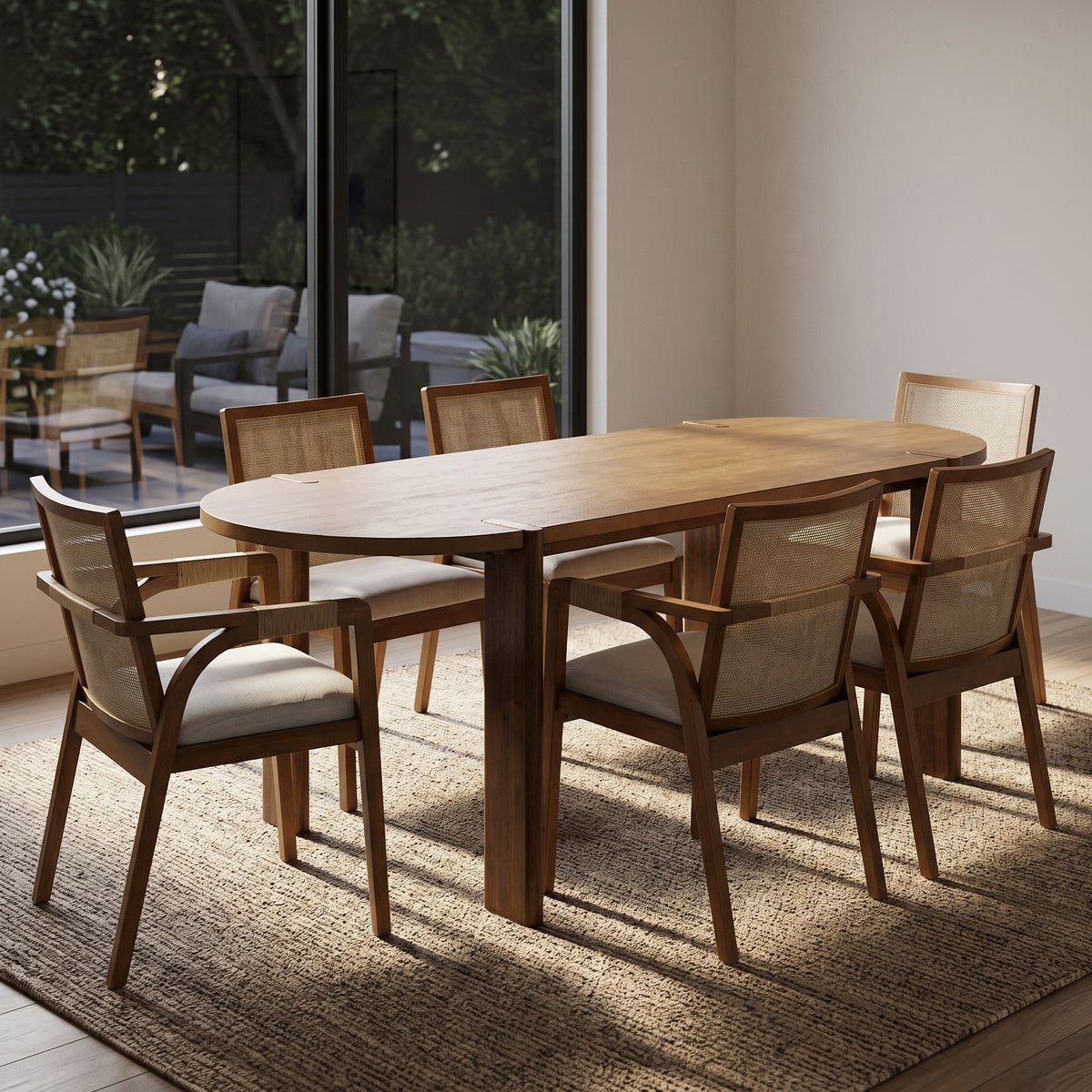 7-Piece Dining Table Set, 71" Oval Rubber Wood