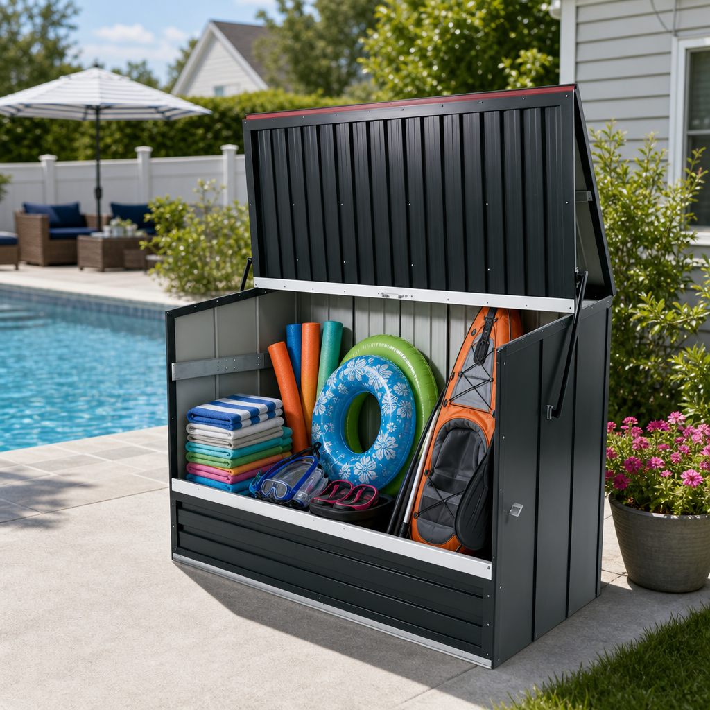 Outdoor Galvanated Steel Storage Shed with Flip Top and Foldable Front Door