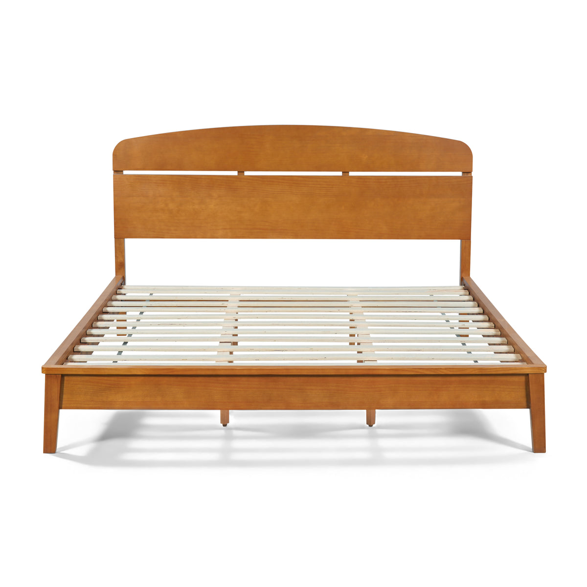King Size Solid Wood Platform Bed with Curved Headboard