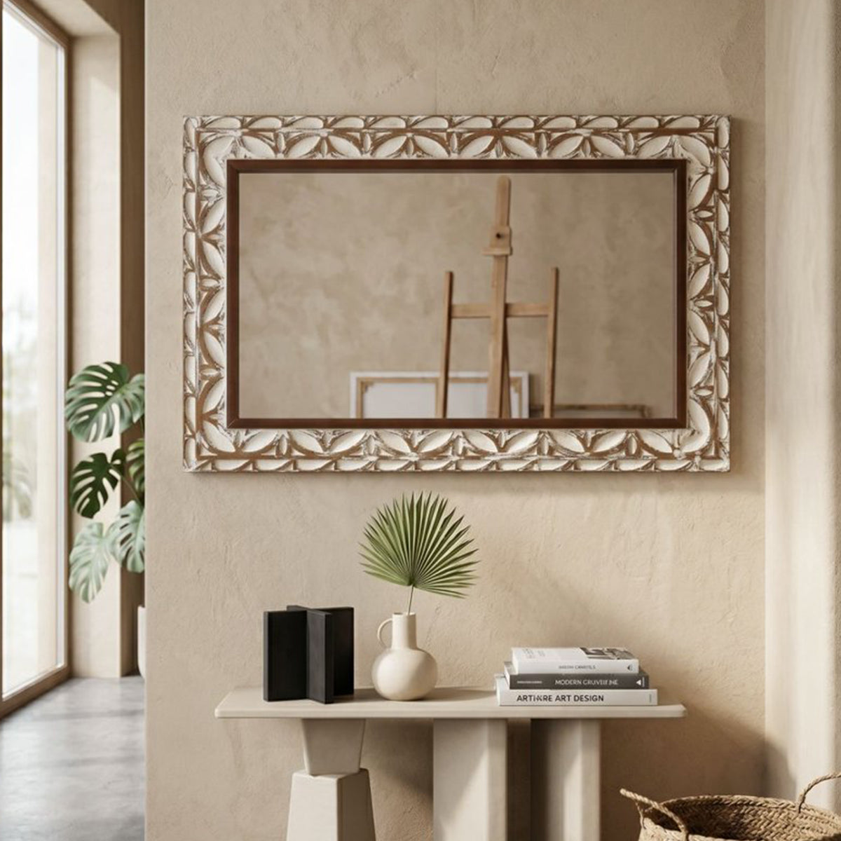 29.13"×47.24" Rectangular Carved Leaf Wall Mirror