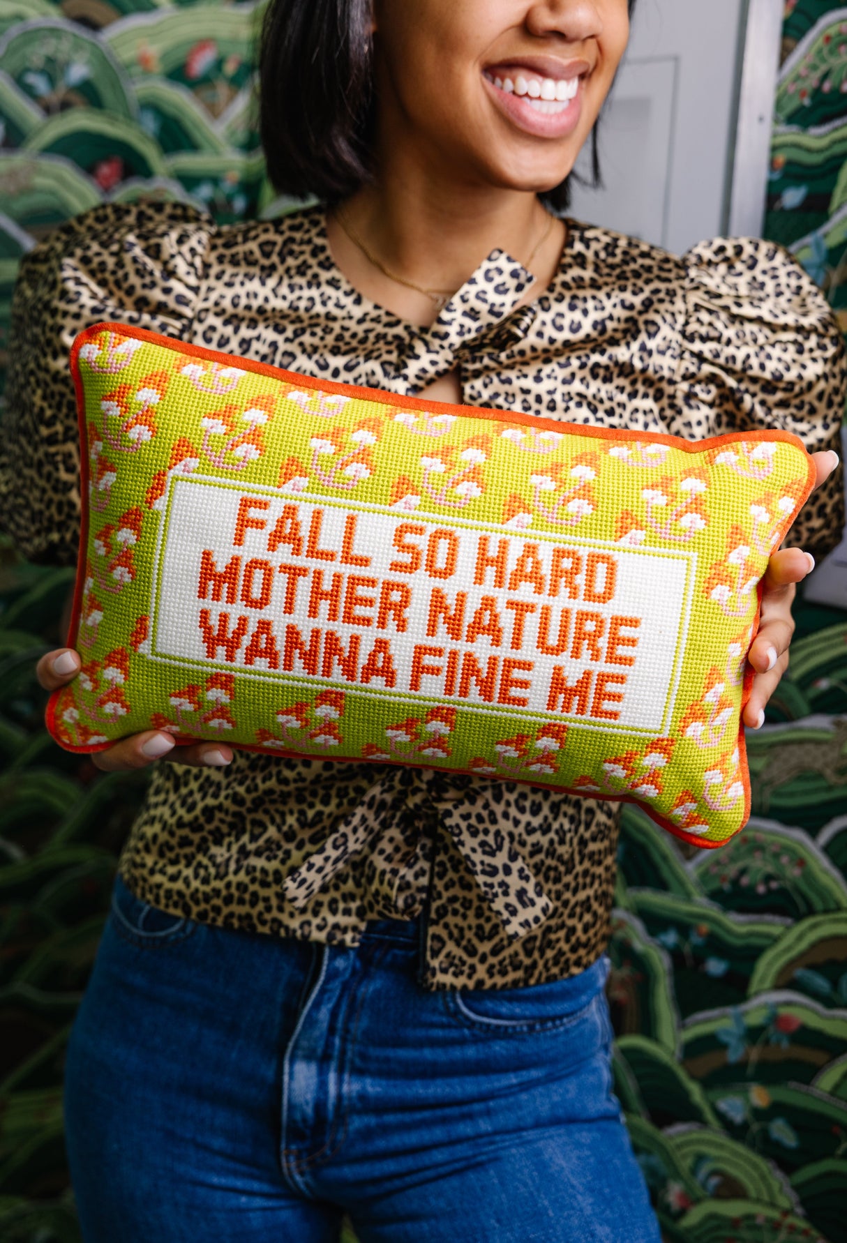 Fall So Hard Needlepoint Pillow