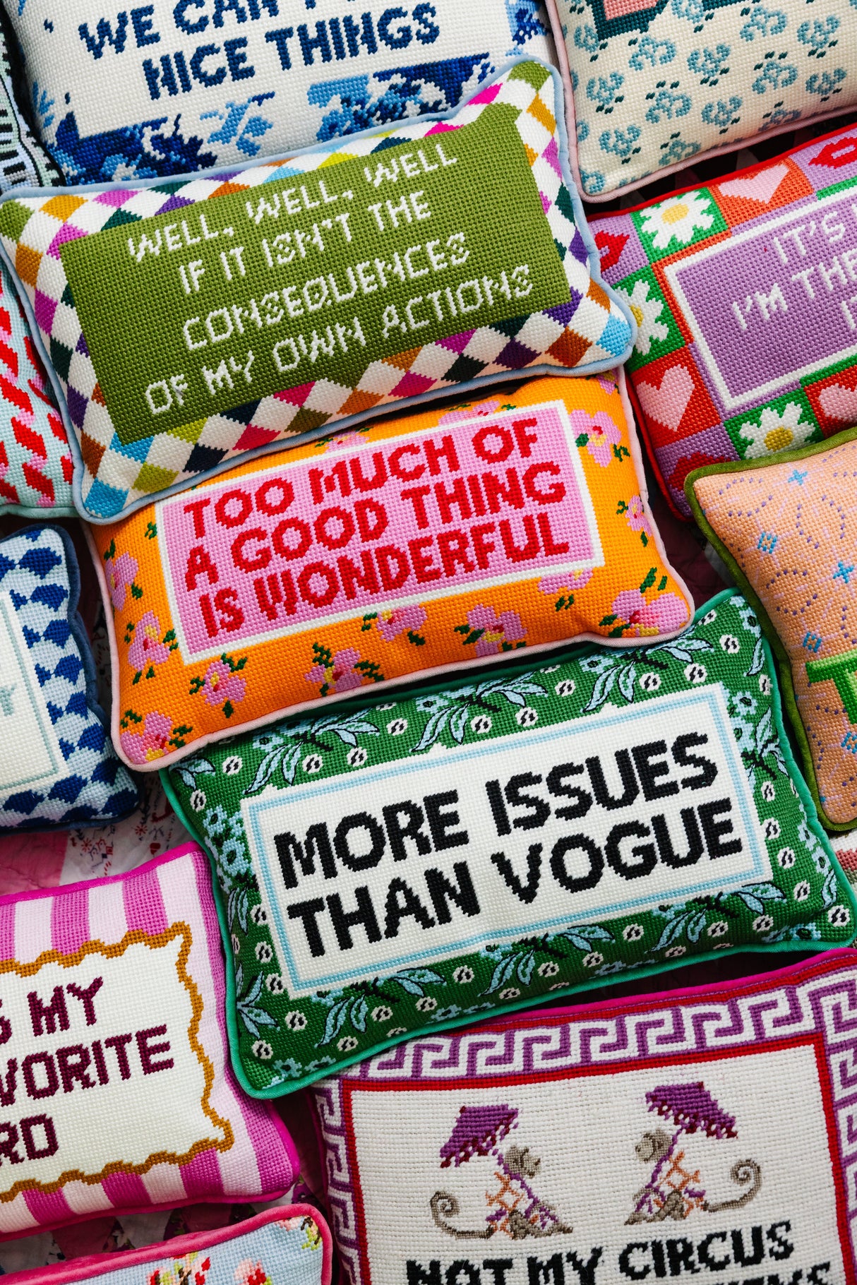 More Issues Needlepoint Pillow