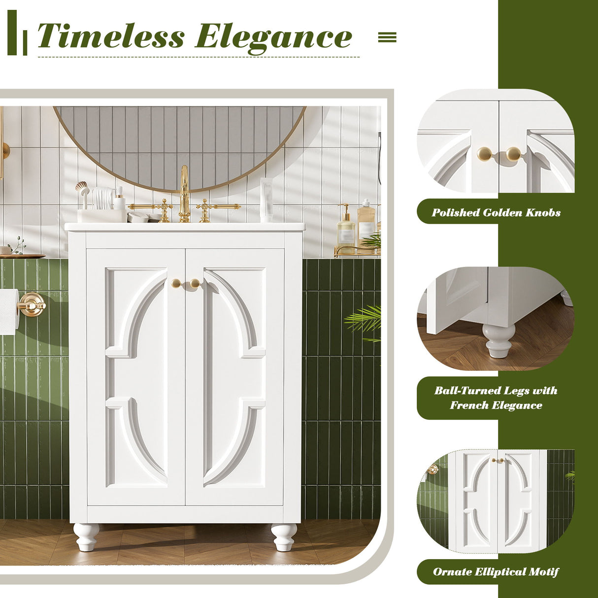 Bathroom Vanity With Ornate Elliptical Motif, Soft Close Hinges
