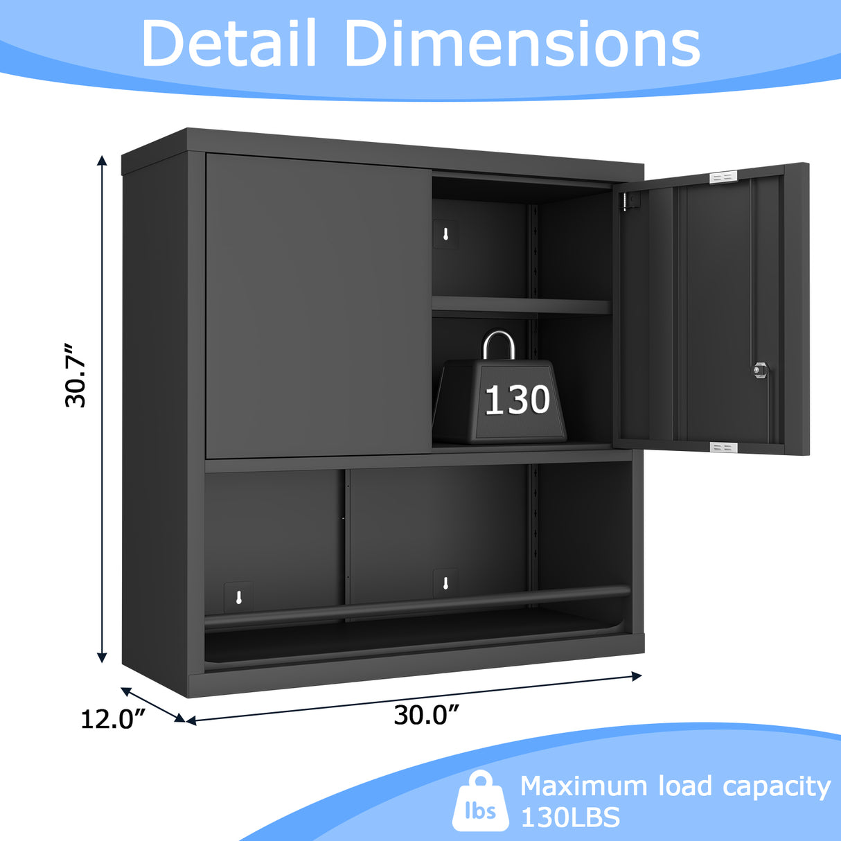 Metal Adjustable 2 Doors Storage Cabinet