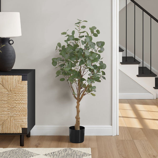 46" Tall, Artificial Plant, Eucalyptus Tree, Indoor, Faux, Fake, Floor, Greenery, Potted, Decorative - Green / Black - Best Buy Furniture
