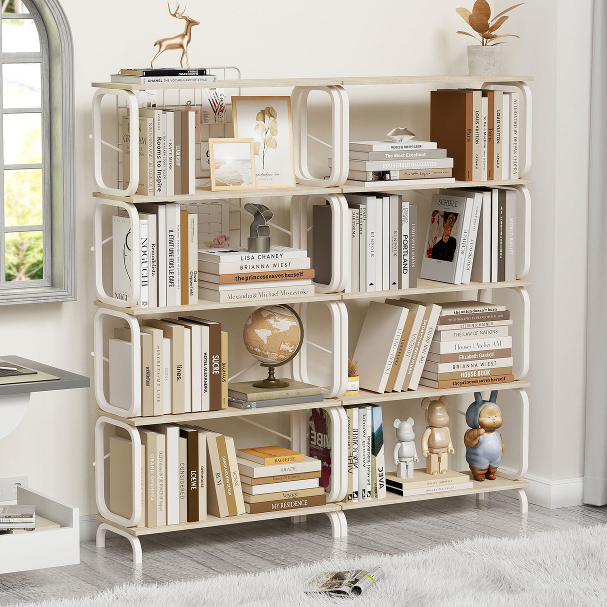 5 Tier Industrial Bookshelf, Tall Bookcase With Open Design, Vintage Storage Organizer